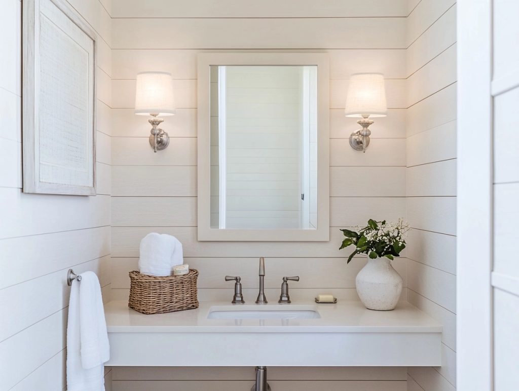 Horizontal shiplap for small powder rooms to make the space feel larger