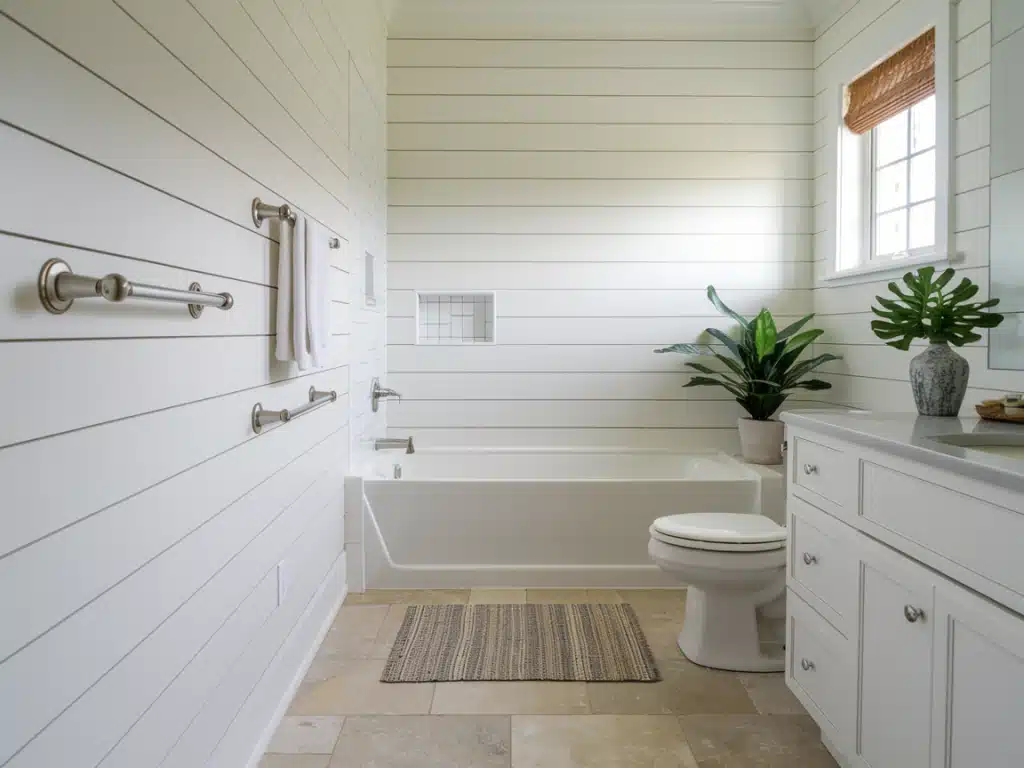 Horizontal shiplap with integrated towel bars