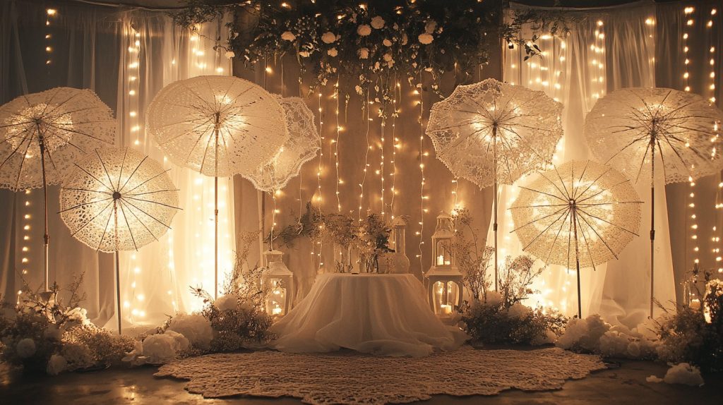 Lace Umbrellas with String Lights