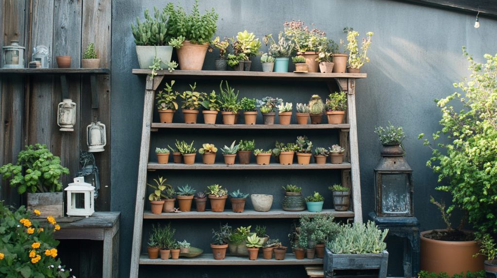 Ladder Shelf With Potted Plants