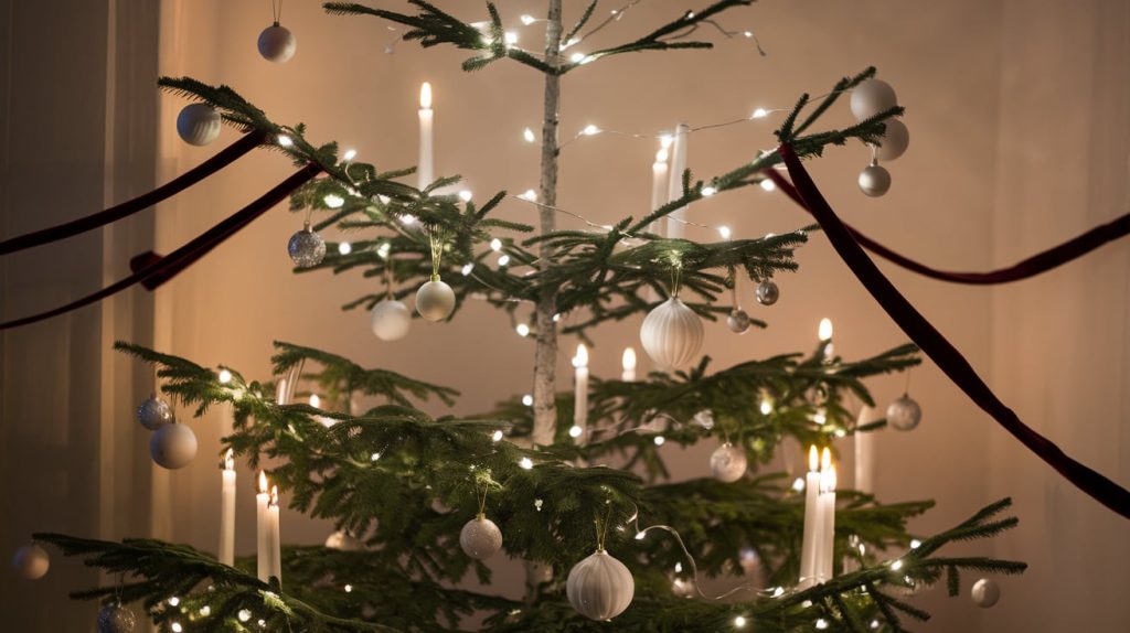 Lights with White and Silver Ornaments