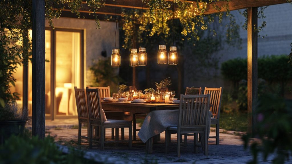 Mason Jar Lights Over The Dining Area