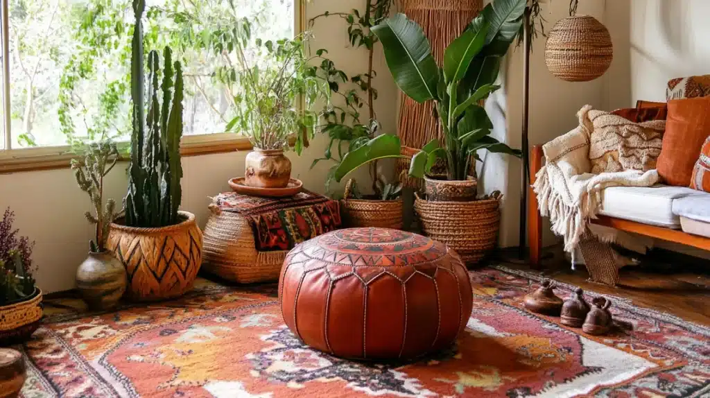 Moroccan Leather Pouf