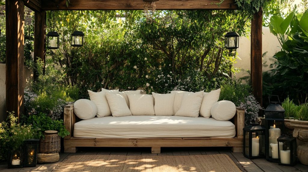 Outdoor Daybed With Rustic Elements