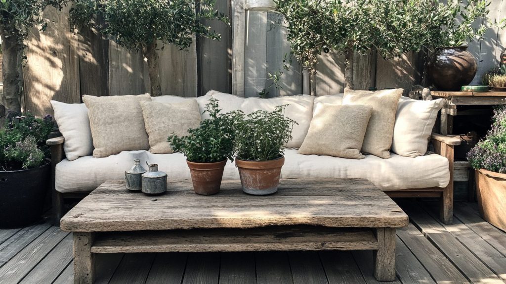 Outdoor Sofa With Burlap Cushions