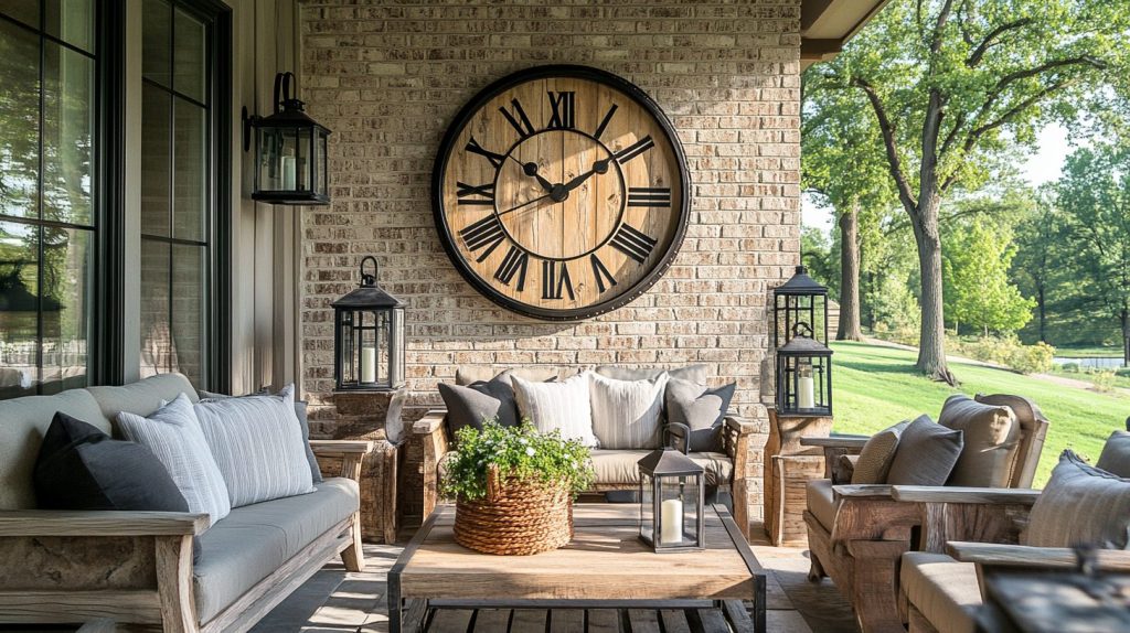 Patio With Rustic Outdoor Clock