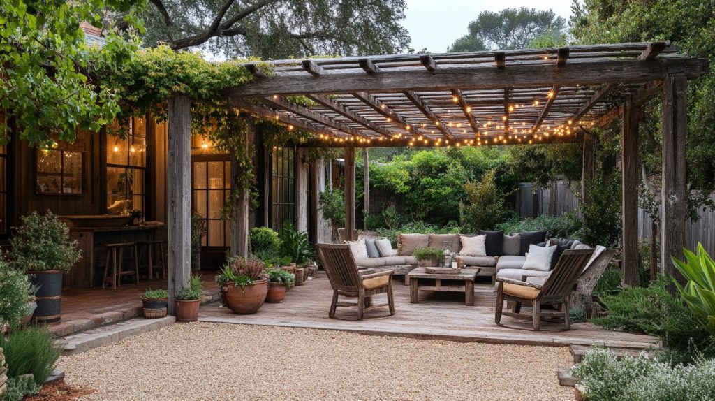 Patio With Rustic Wood Pergola