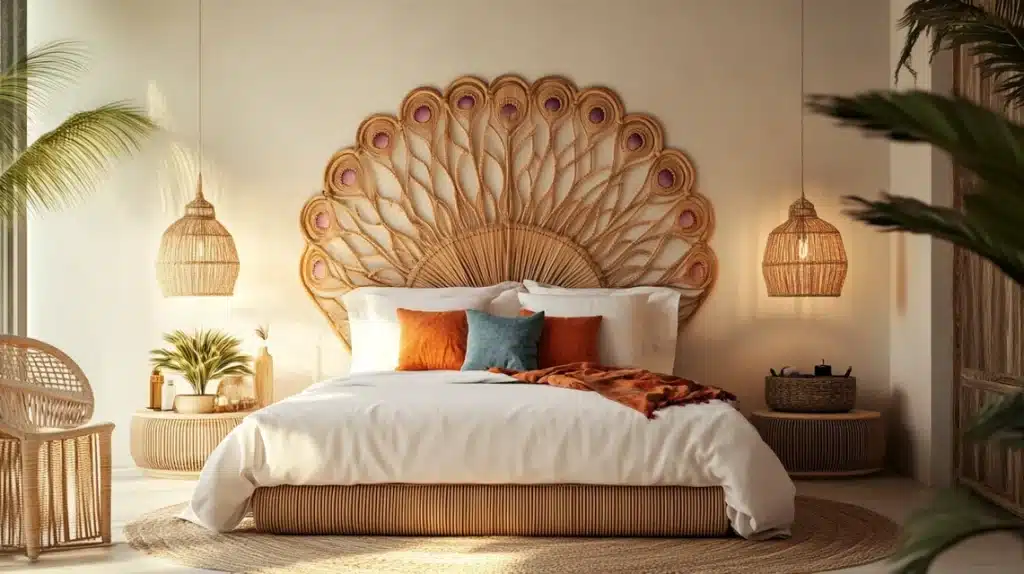 Peacock Rattan Headboard