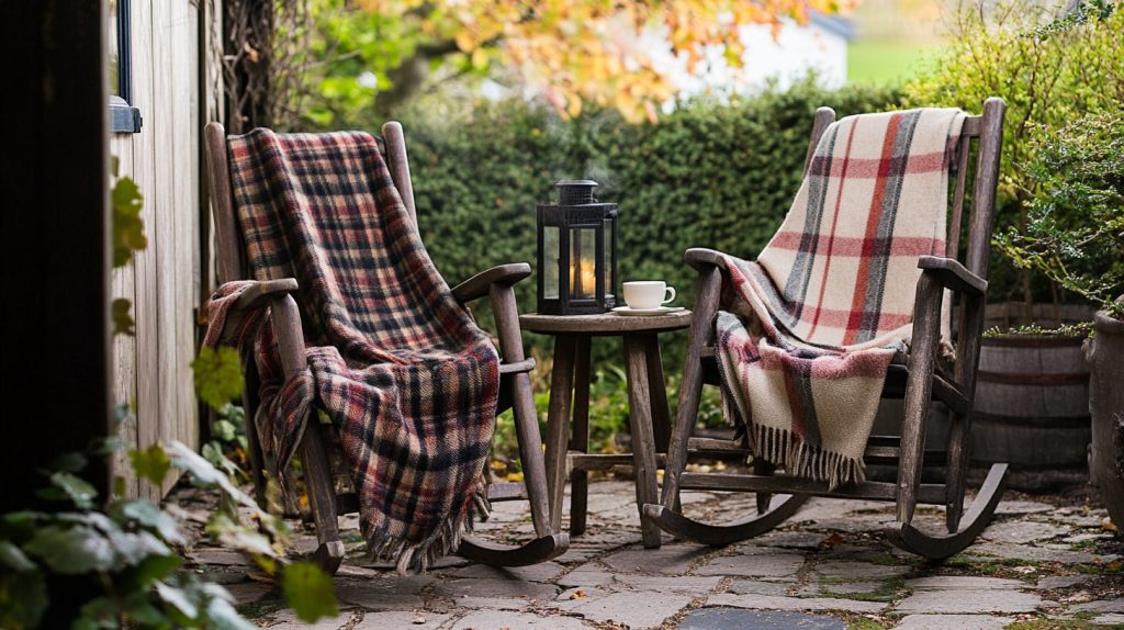 Rocking Chairs With Plaid Throws