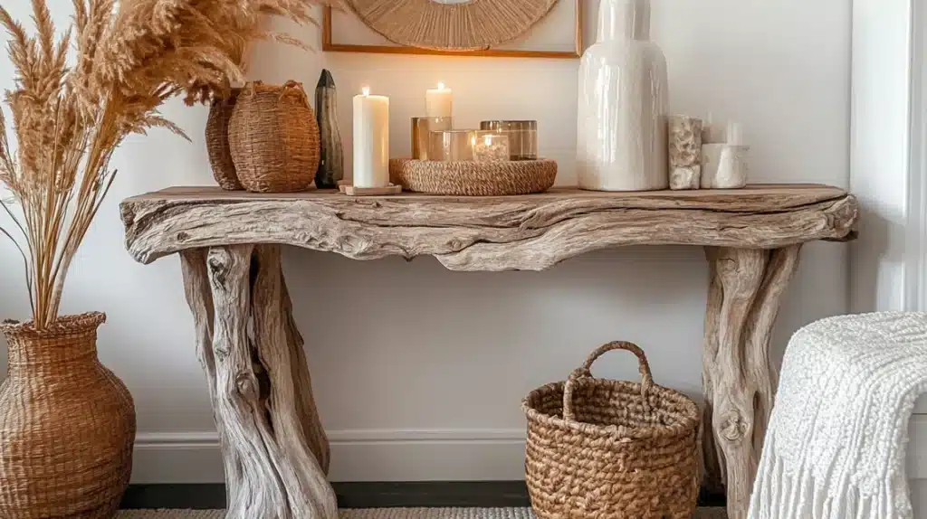 Rustic Console Table with Driftwood Accents