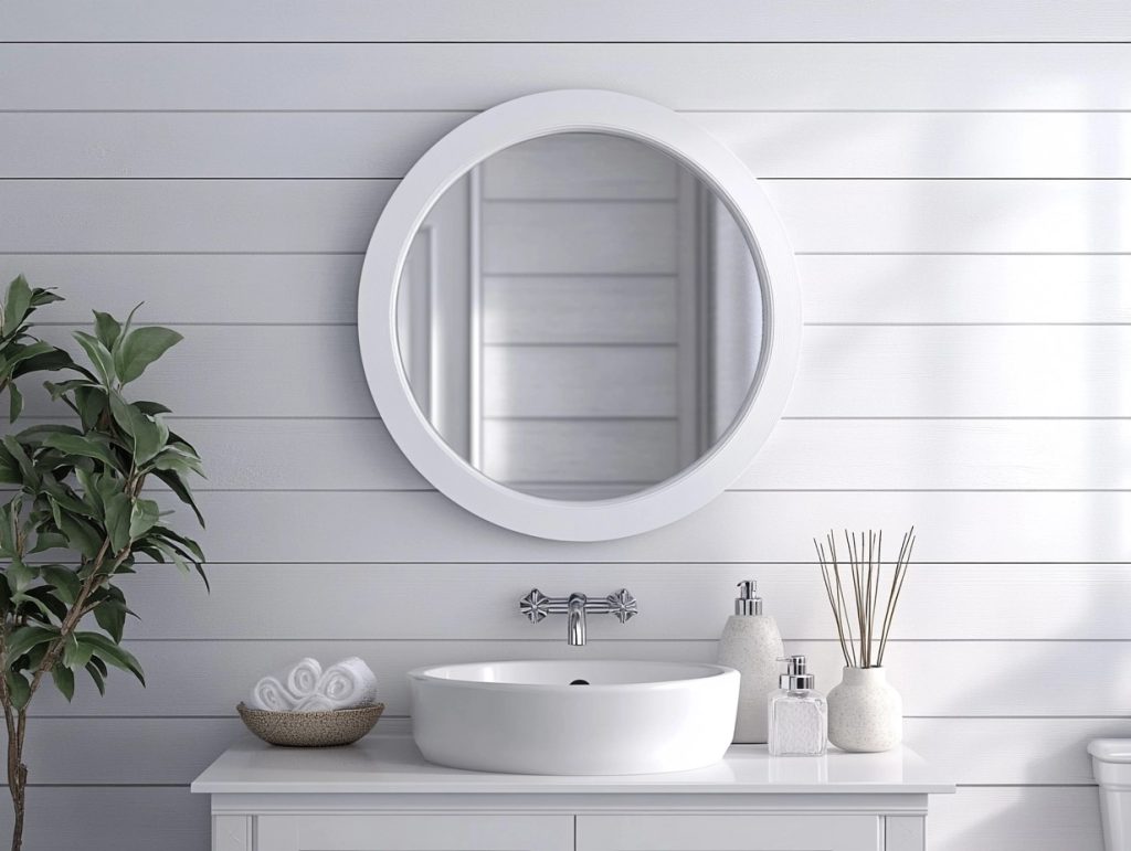 Shiplap around a small vanity mirror for added beauty