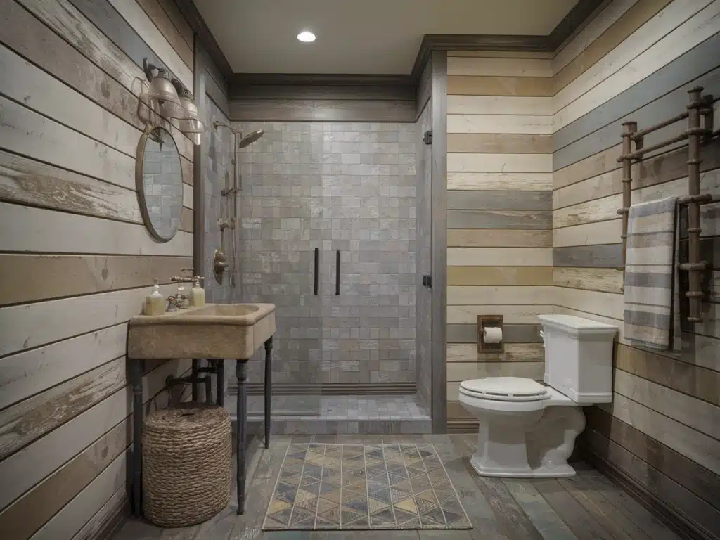 Shiplap in mixed muted tones for a rustic bathroom