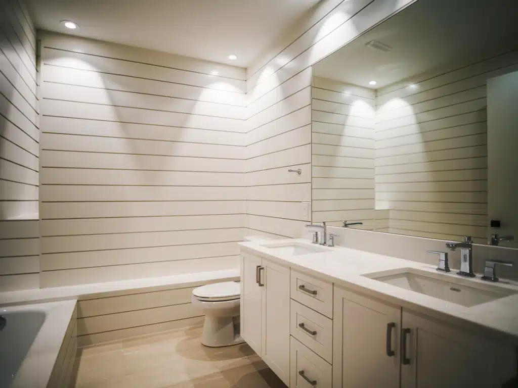 Shiplap with recessed lighting to highlight its texture