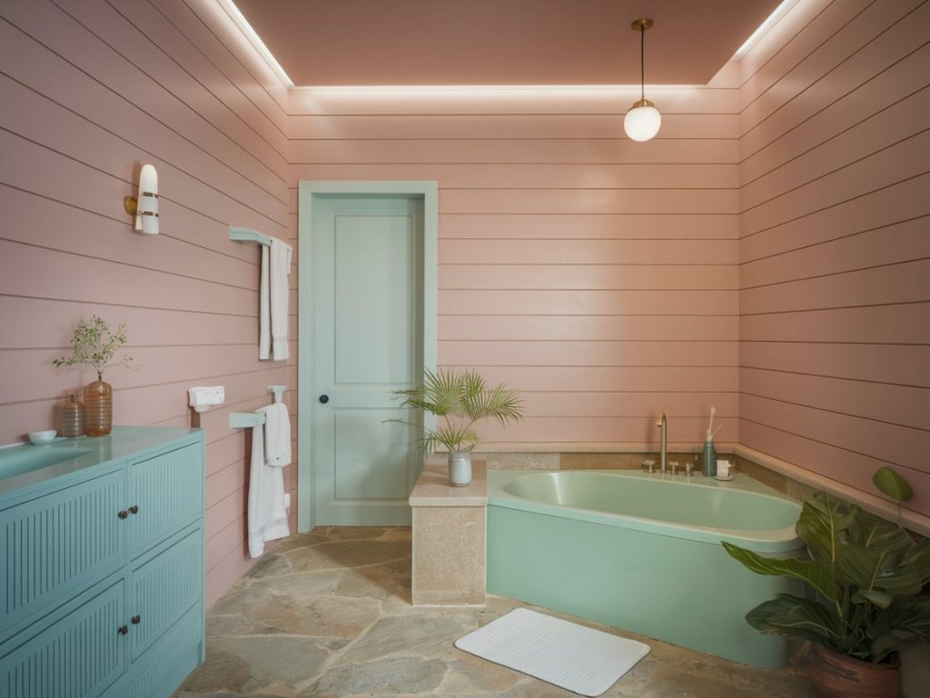 Soft pastel shiplap for a calming, spa-like feel