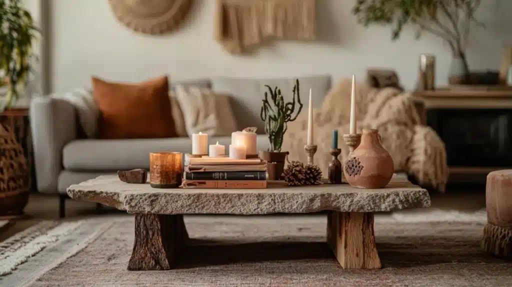 Stone-Top Coffee Table with Earthy Vibes