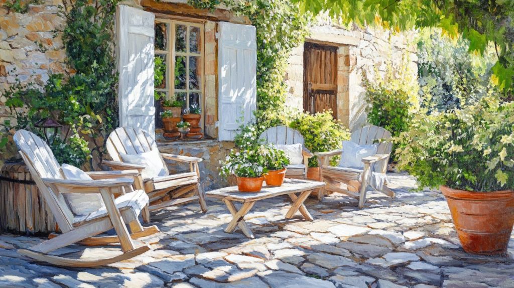 Stone Patio With Wooden Accents