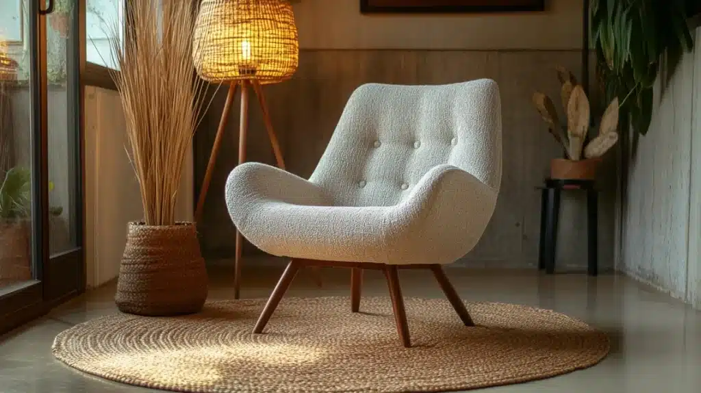 Upholstered Armchair with Wooden Legs