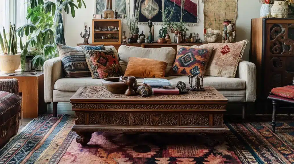 Vintage Carved Wooden Coffee Table