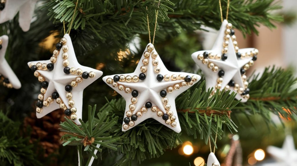 White Clay Stars Pairing with Gold, Black and Silver Charms