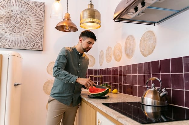 Man cutting watermelon medium shot