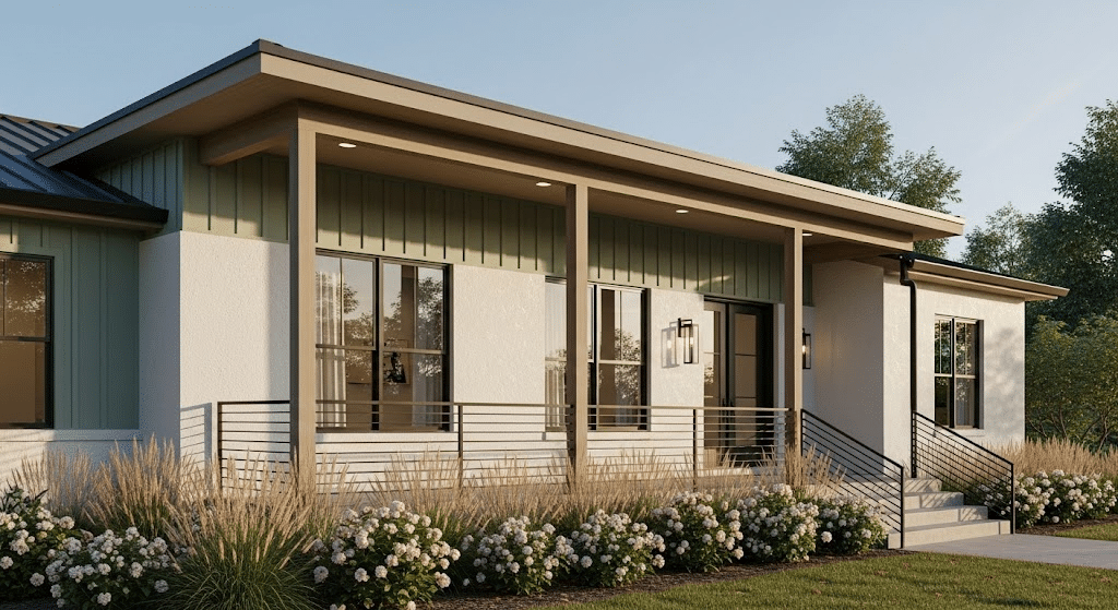 7. Taupe Fascia & Soft Sage Soffit