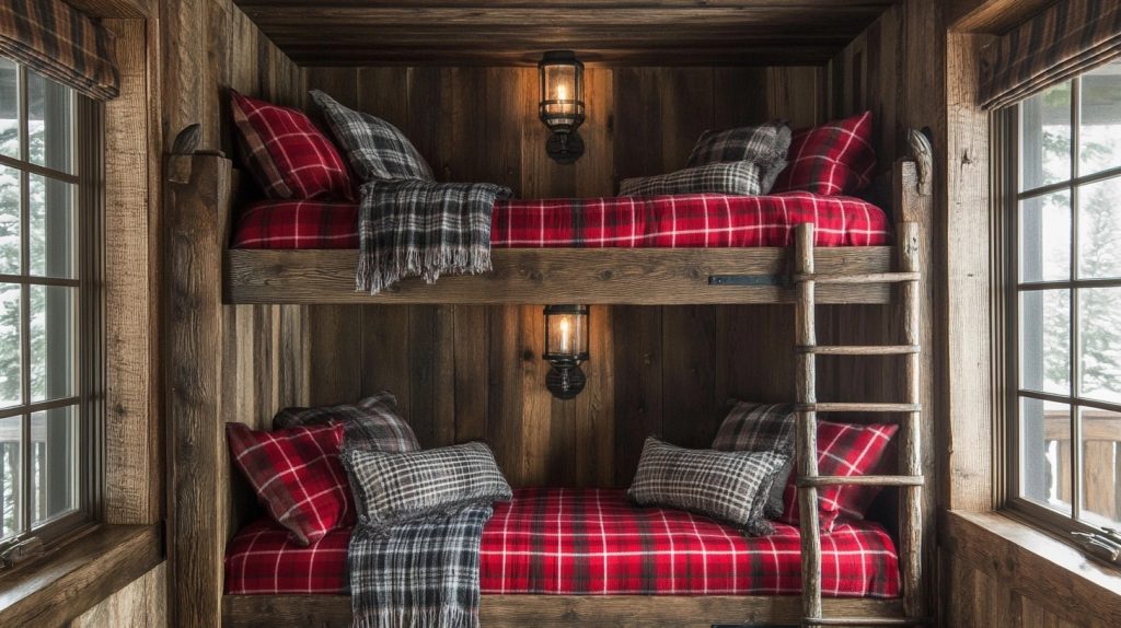 Cabin-Style Wooden Bunk Beds