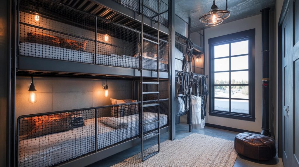 Industrial Bunk Rooms with Metal Frames