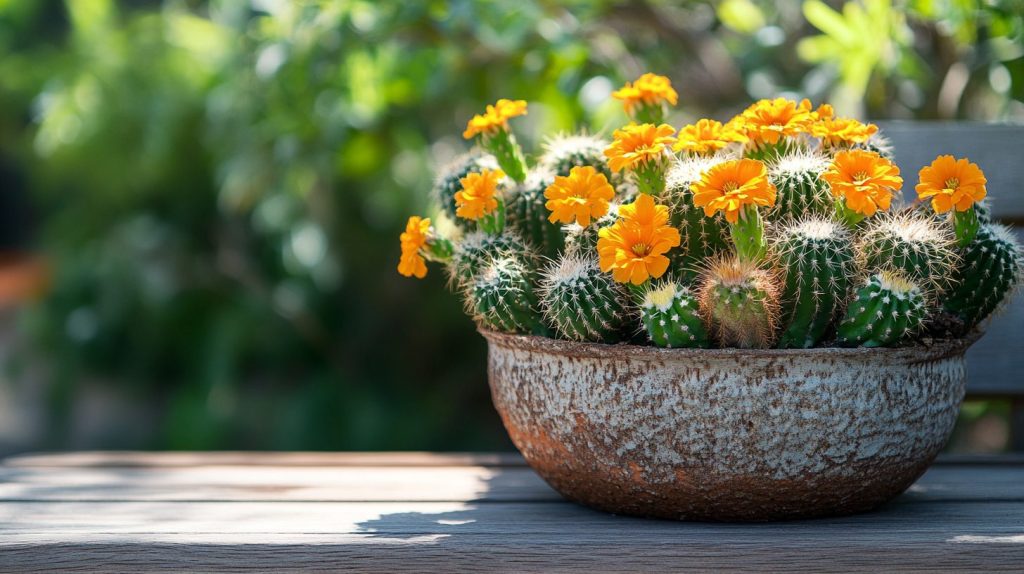 Miniature Cactus And Marigold Pot