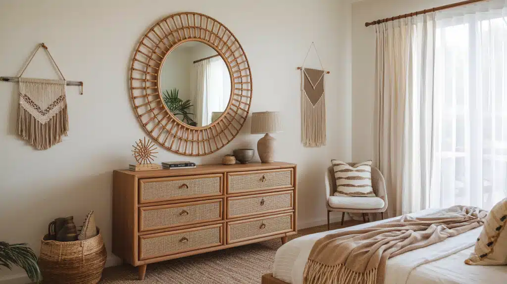 Round Rattan Mirror