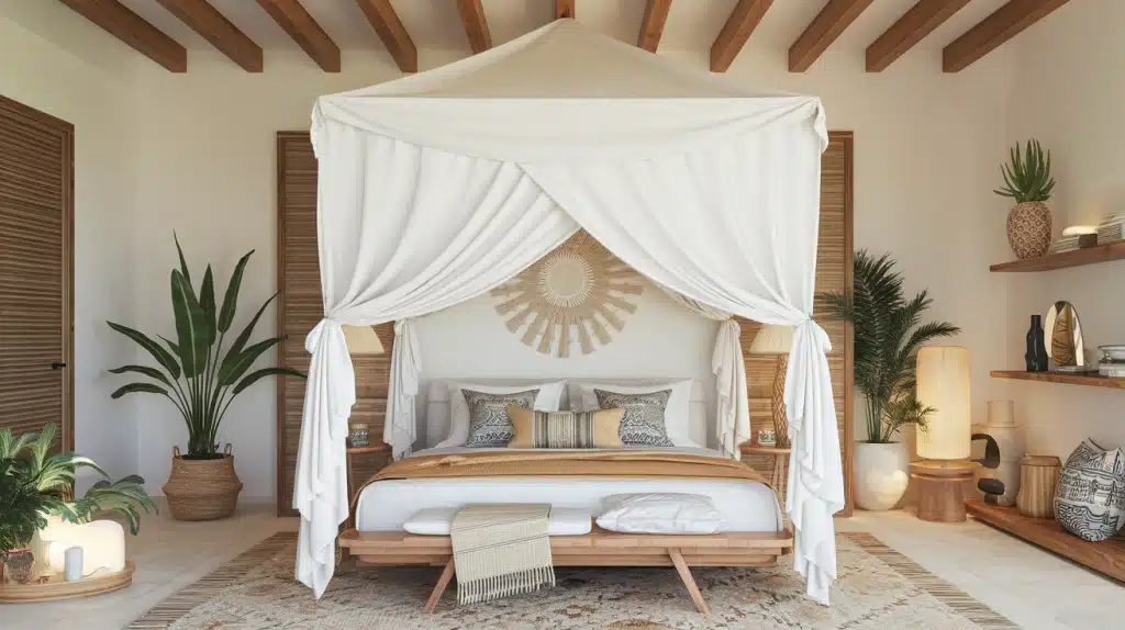 White Cotton Canopy Over the Bed