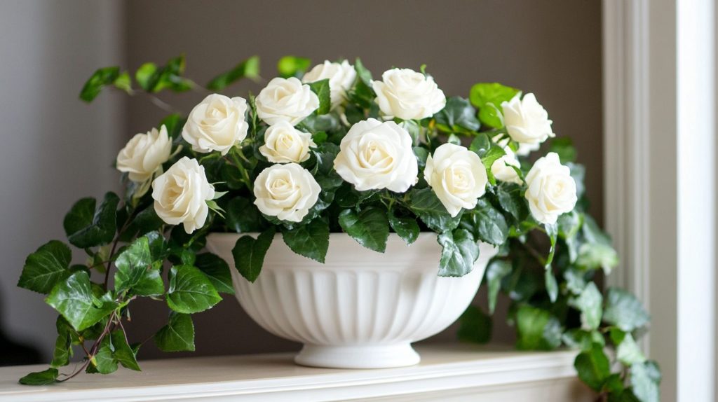 White Rose And Ivy Pot