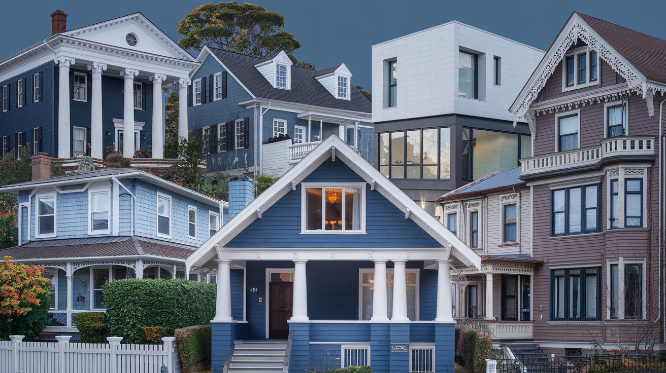 dark blue siding with white trim