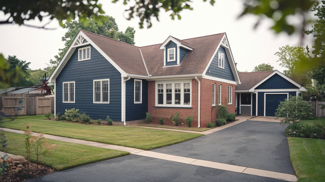 Navy Blue Siding and Red Brick: A Perfect Exterior Match