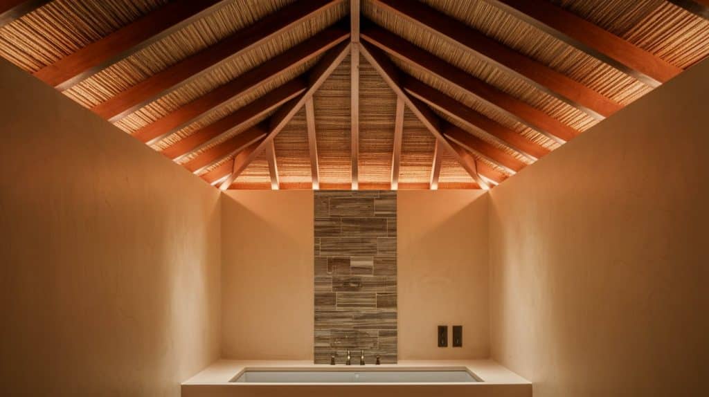 Beige Paint with Brown Wooden Ceiling Beams