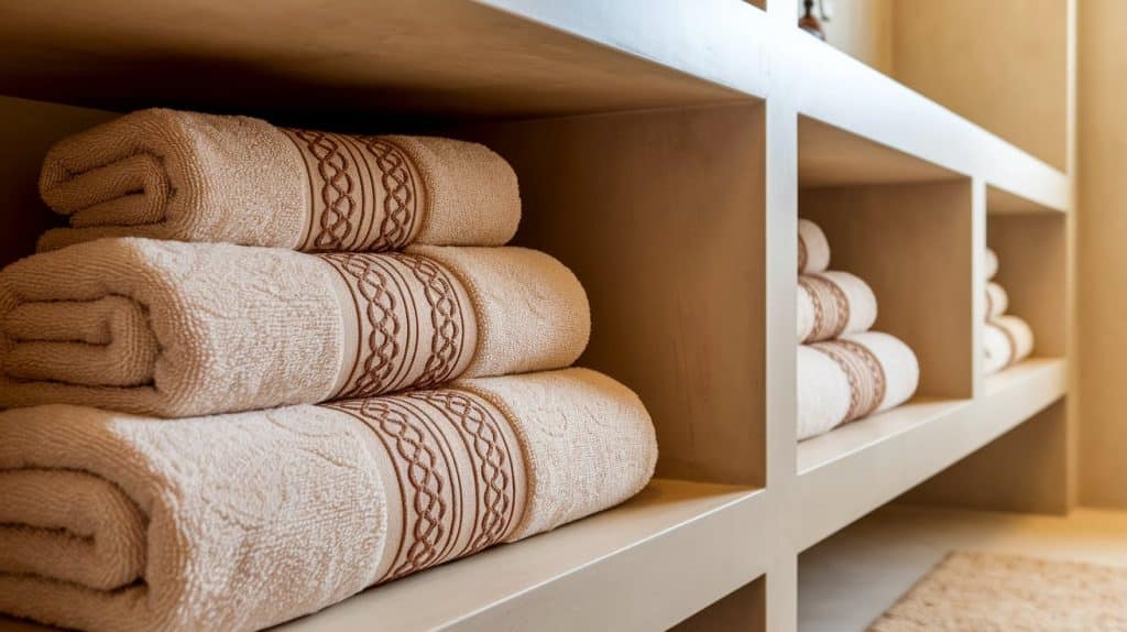 Beige Towel Sets with Brown Embroidery Details