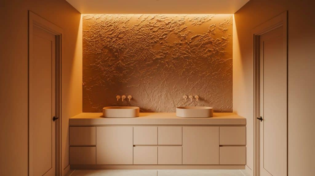 Beige Walls with Textured Brown Wallpaper Accent