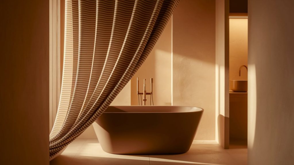 Beige and Brown Striped Shower Curtain for Pattern