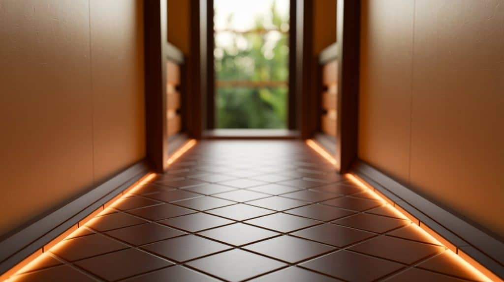 Brown Ceramic Floor Tiles with Beige Walls for Contrast