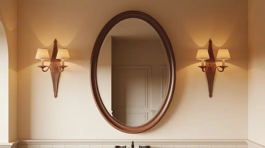 Brown Framed Mirrors Against Beige Walls