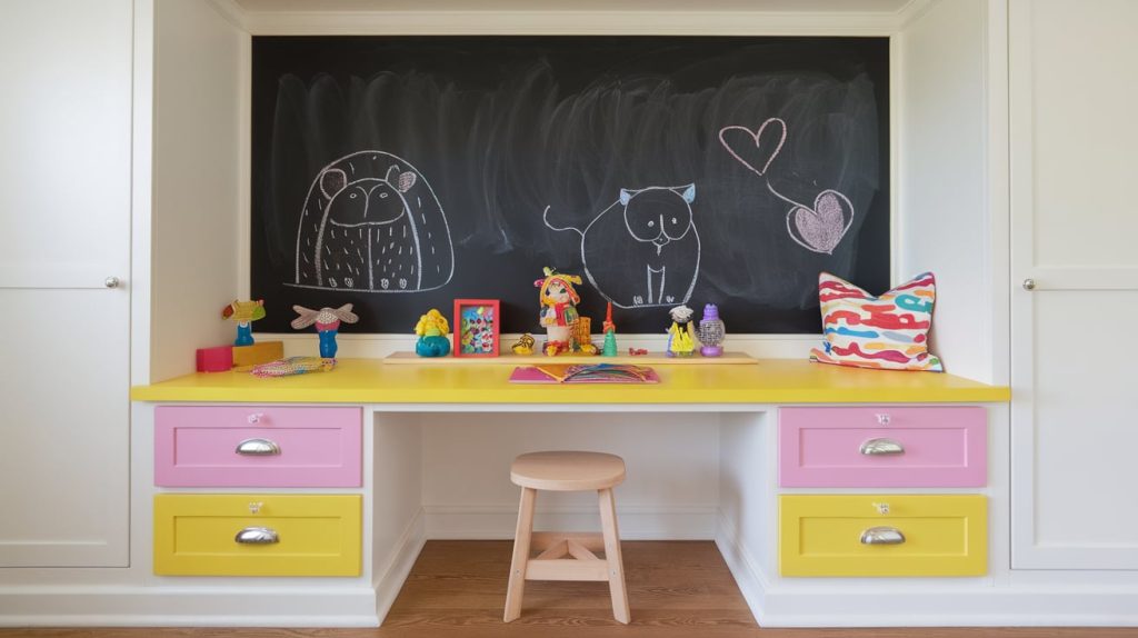 Built-In Desk for Kids with Chalkboard Wall