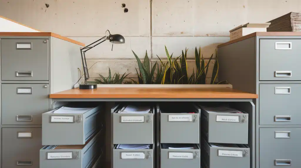Built-In Desk with Filing Cabinets