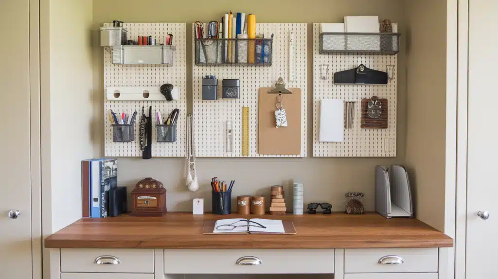 Built-In Desk with Pegboard Organizer