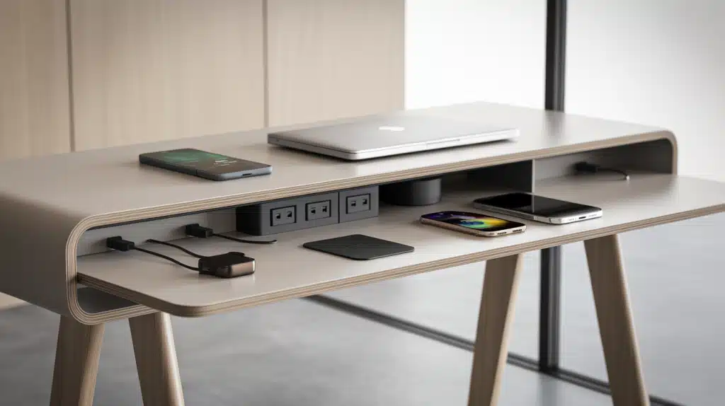 Desk with Built-In Charging Station
