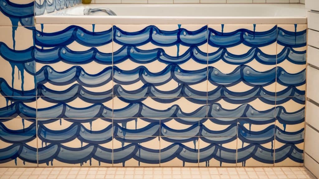 Hand-Painted Ceramic Tiles Arranged in a Pattern