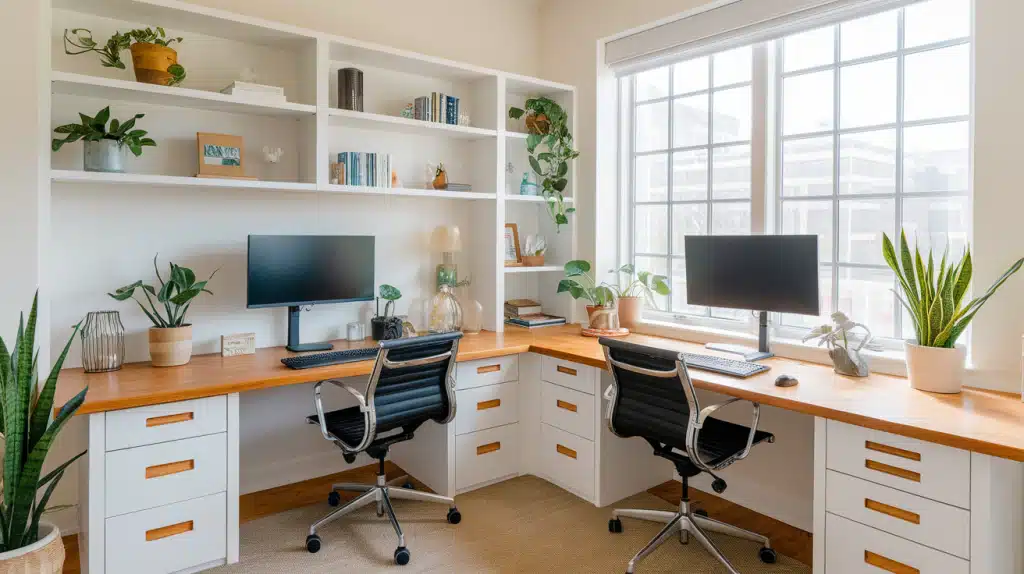 L-Shaped Built-In Desk for Two
