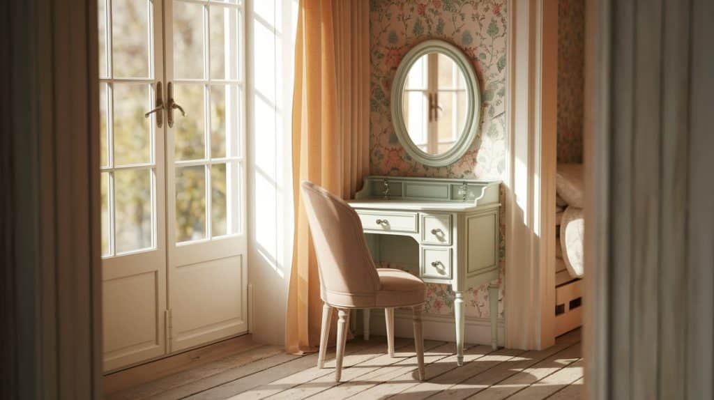 Old-fashioned Vanity with a Round Mirror