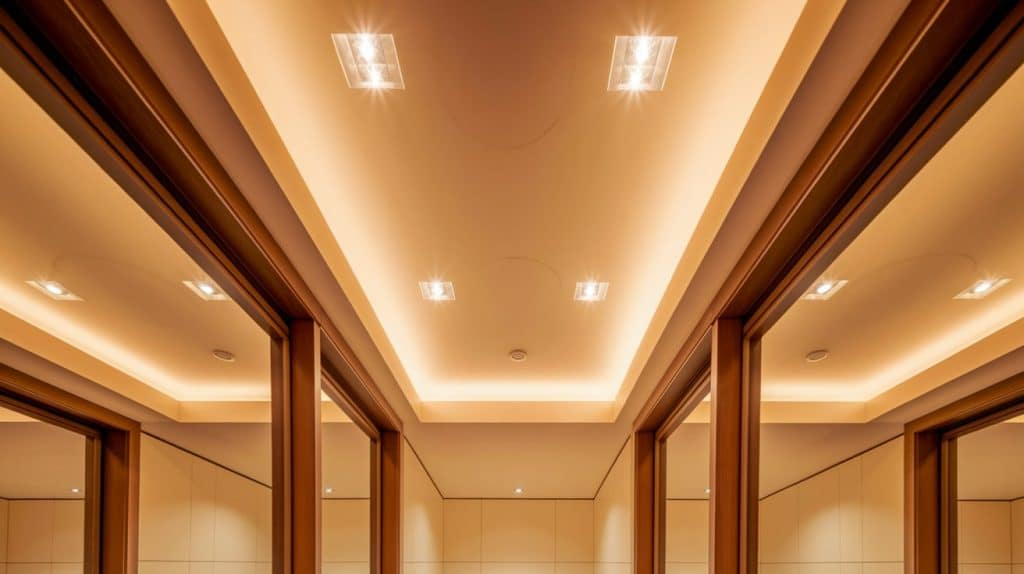 Recessed Lighting with Brown Wooden Trims