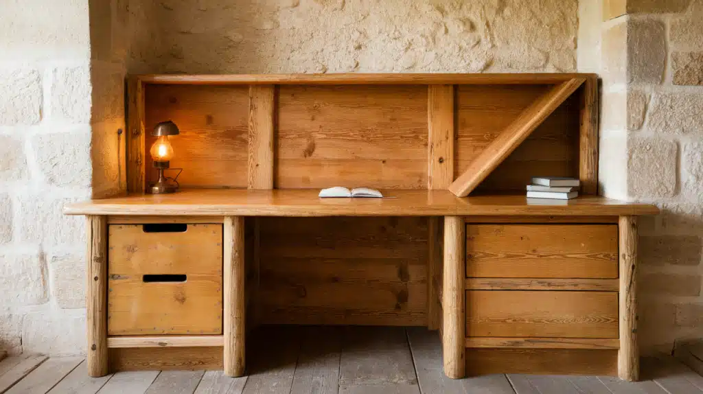  Rustic Built-In Desk with Reclaimed Wood
