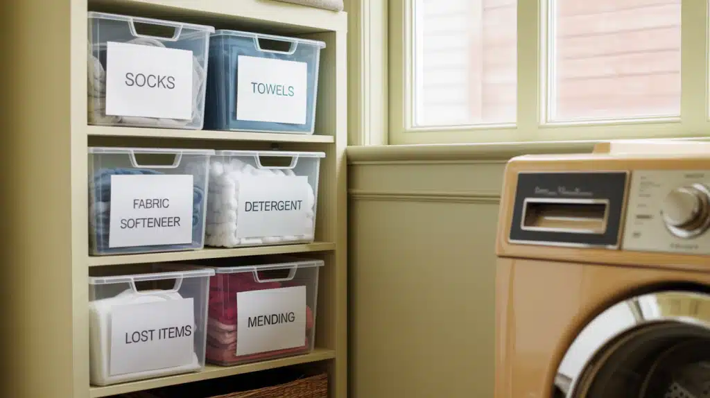 Use Clear Labeled Bins or Baskets