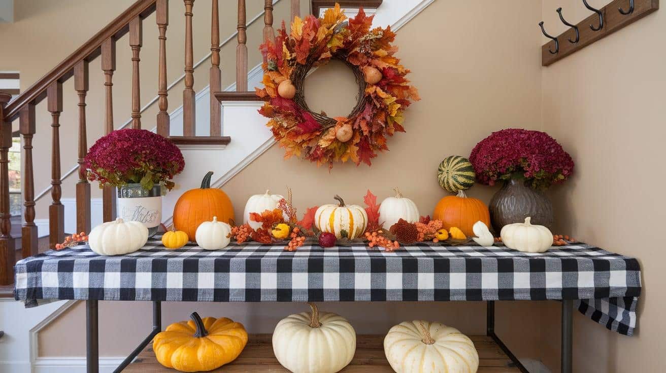 Black-and-White_Buffalo_Check_Runner_Under_Autumn_Decor